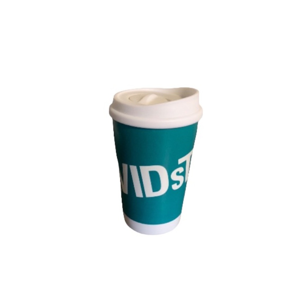 David’s Tea Teal and White Ceramic Cup with White Plastic Lid